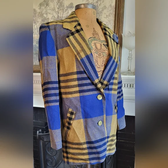 Vintage Diane Von Furstenberg Women's Funky Mod Plaid Wool Blazer Size 6 - Picture 4 of 16